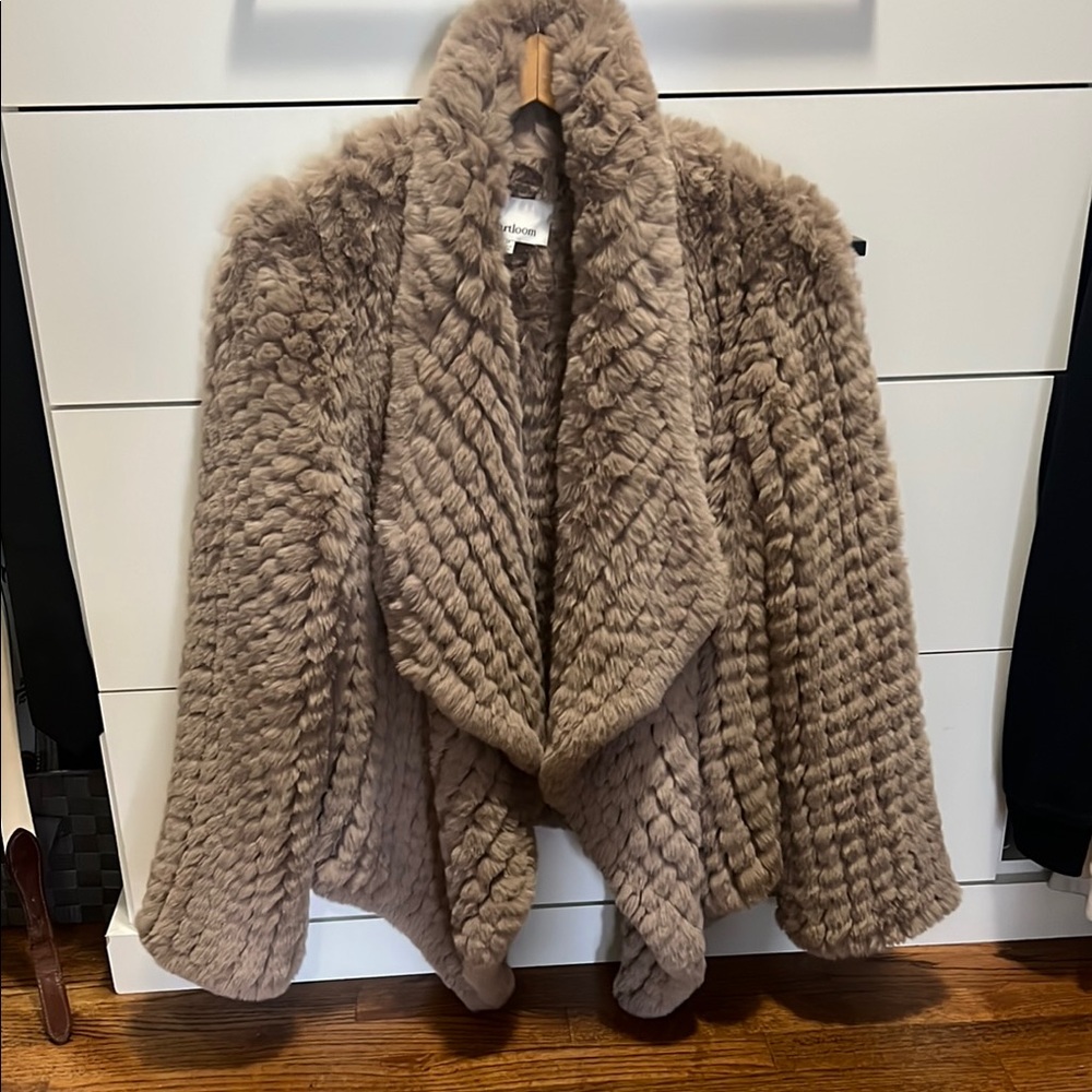 Apparis Tan Teddy Jacket with Waterfall Front